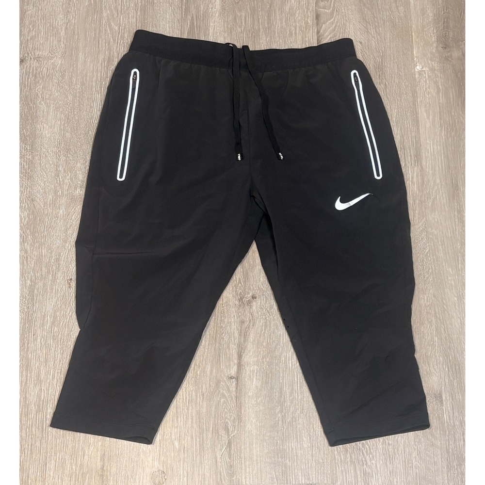 Nike Dri-FIT Womens Running Capri Pants Black Zipper Pockets 872092-010 Size S